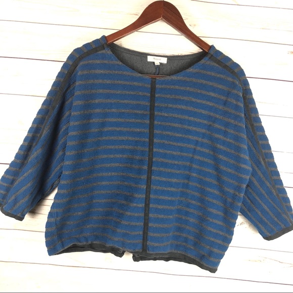 Madewell Tops - Madewell Crop Blue Striped Sweater Back Zip L